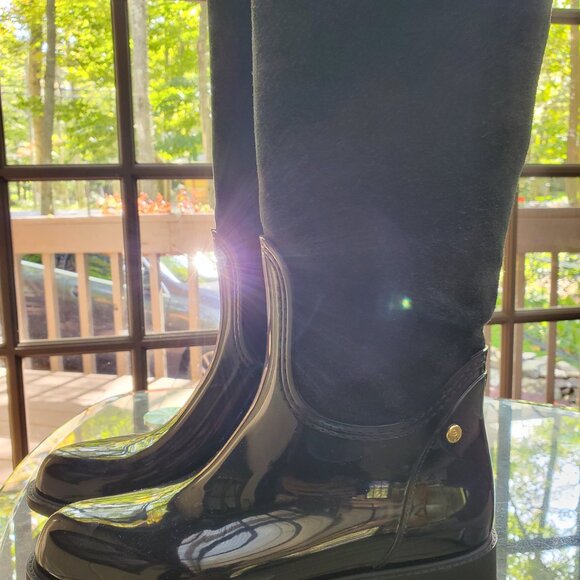 MENDHINI RUBBER-SUEDE TALL BLACK RAIN BOOTS SIZE 8 US 7.5 made in Italy - Picture 3 of 5